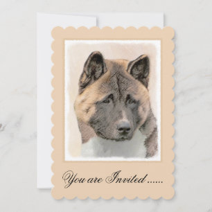 Akita Painting - Niedliche Original Hunde Kunst Einladung