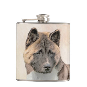 Akita Painting - Niedliche Original Hunde Kunst Flachmann