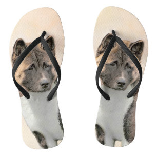 Akita Painting - Niedliche Original Hunde Kunst Flip Flops