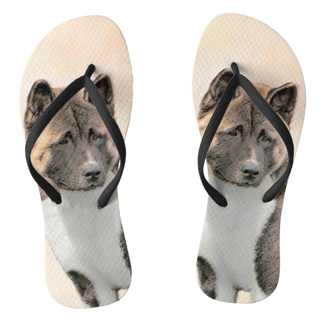 Akita Painting - Niedliche Original Hunde Kunst Flip Flops (Fußbett)