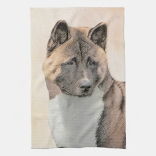 Akita Painting - Niedliche Original Hunde Kunst Geschirrtuch