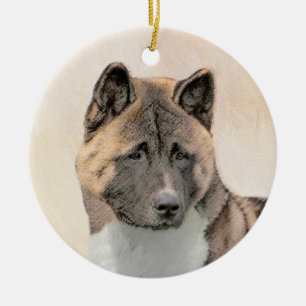 Akita Painting - Niedliche Original Hunde Kunst Keramik Ornament
