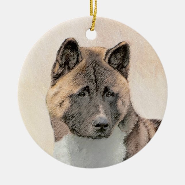 Akita Painting - Niedliche Original Hunde Kunst Keramik Ornament (Vorne)