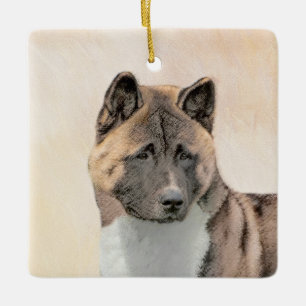 Akita Painting - Niedliche Original Hunde Kunst Keramikornament