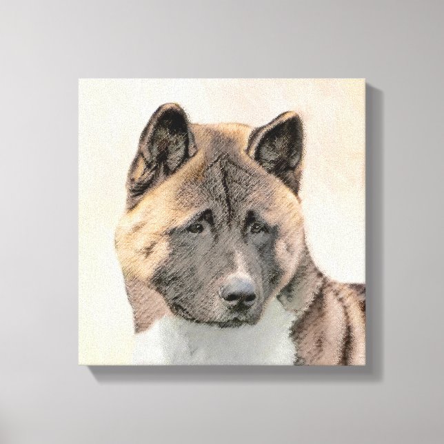 Akita Painting - Niedliche Original Hunde Kunst Leinwanddruck (Vorderseite)