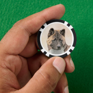 Akita Painting - Niedliche Original Hunde Kunst Pokerchips