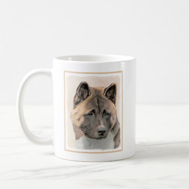 Akita Painting - Niedliche Original Hunde Kunst Tasse (Links)