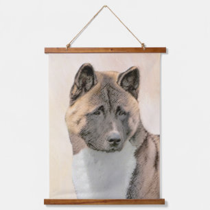 Akita Painting - Niedliche Original Hunde Kunst Wandteppich Mit Holzrahmen