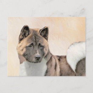 Akita Painting - Niedliche Originalkunst des Hunde Postkarte