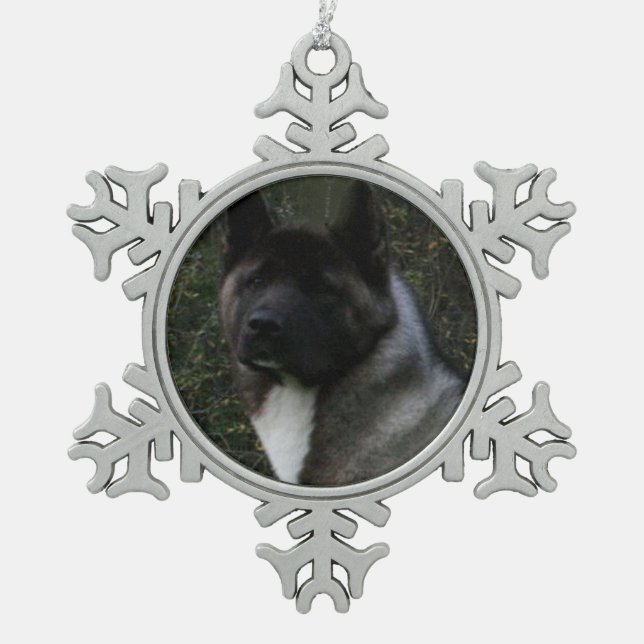 Akita Pin Schneeflocken Zinn-Ornament (Vorderseite)