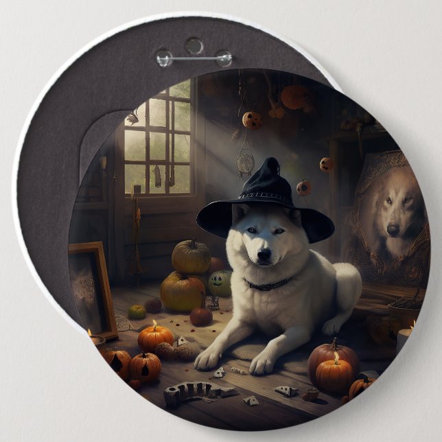 Akita Pumpkins Halloween Beängstigend Button (Vorne & Hinten)