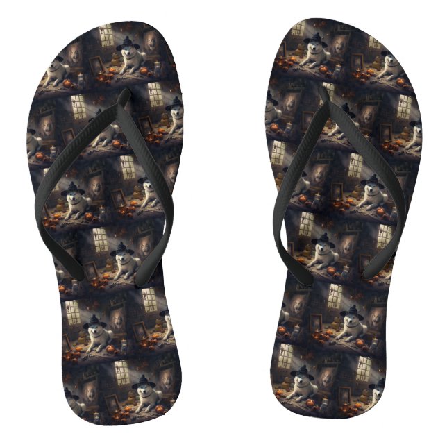 Akita Pumpkins Halloween Beängstigend Flip Flops (Fußbett)