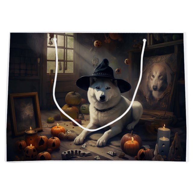 Akita Pumpkins Halloween Beängstigend Große Geschenktüte (Vorderseite)