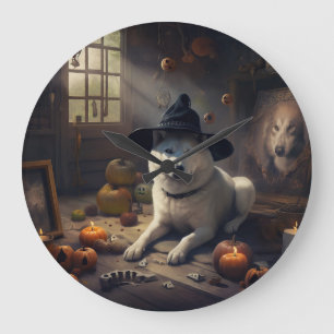 Akita Pumpkins Halloween Beängstigend Große Wanduhr