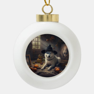 Akita Pumpkins Halloween Beängstigend Keramik Kugel-Ornament