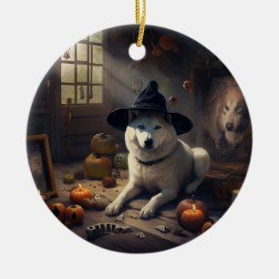 Akita Pumpkins Halloween Beängstigend Keramik Ornament