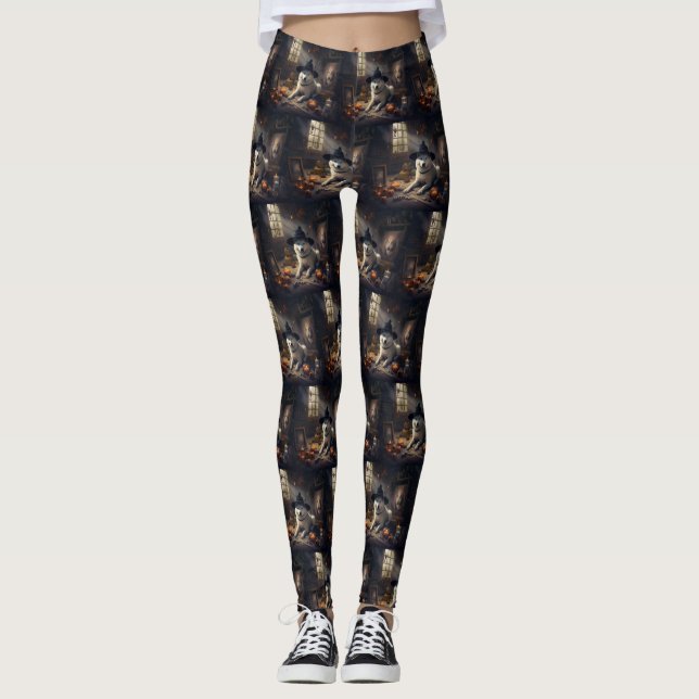 Akita Pumpkins Halloween Beängstigend Leggings (Vorderseite)