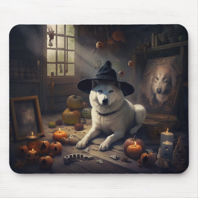 Akita Pumpkins Halloween Beängstigend Mousepad (Vorne)