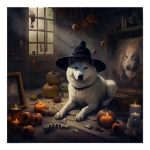 Akita Pumpkins Halloween Beängstigend Poster