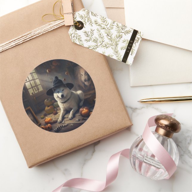 Akita Pumpkins Halloween Beängstigend Runder Aufkleber (Schenken)