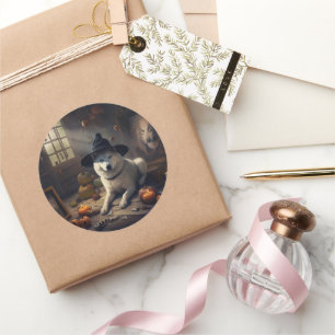 Akita Pumpkins Halloween Beängstigend Runder Aufkleber