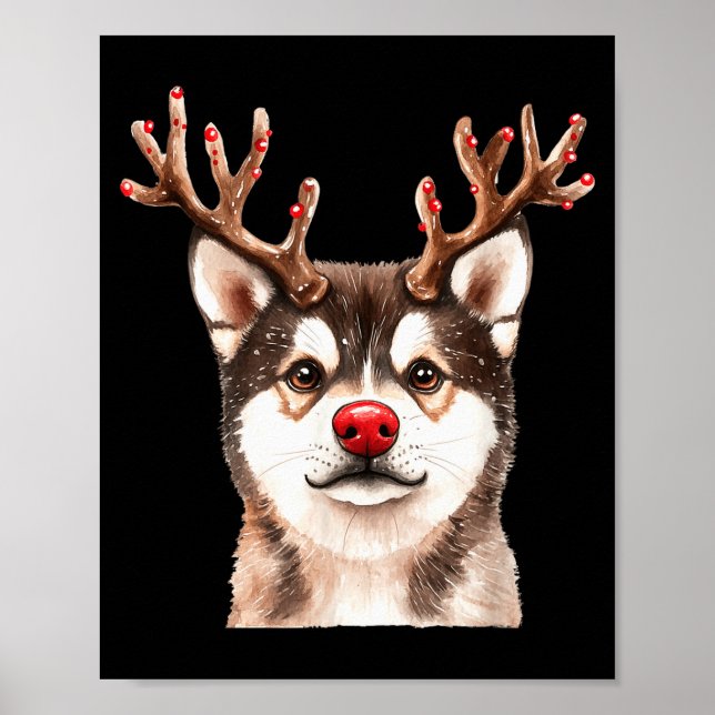 Akita Reindeer Christmas Lights Dog Lover Xmas Paj Poster (Vorne)