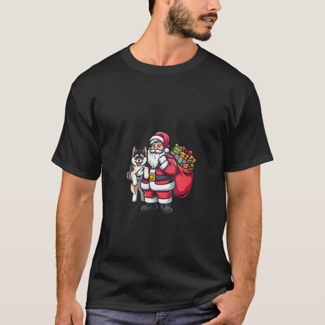 Akita Santa Claus Funny Dog Christmas V Neck  T-Shirt (Vorderseite)