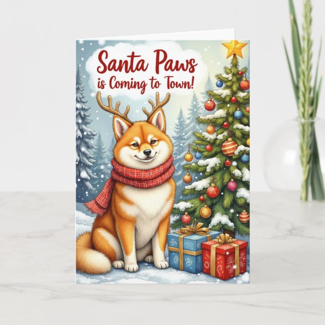 Akita Santa Paws Holiday Begrüßung Karte (Vorderseite)