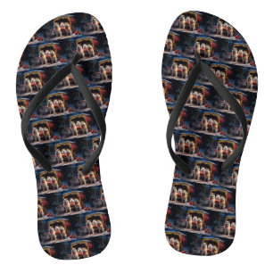 Akita Schneebedeckter Schlittenfahrt-Weihnachtssch Flip Flops