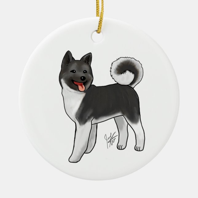 Akita - Schwarz-Weiß-Ornament Keramik Ornament (Vorne)