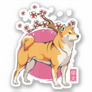 akita shiba inu hund japanese cherblüte sakura aufkleber
