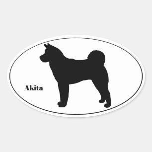 Akita Silhouette Ovaler Aufkleber