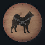 Akita Silhouette Rustic Große Wanduhr<br><div class="desc">Akita Lover's Wall Clock. Holzdesign ist bedruckt,  nicht echtes Holz.</div>