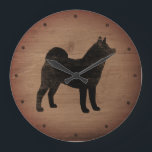 Akita Silhouette Rustic Große Wanduhr<br><div class="desc">Akita Lover's Wall Clock. Holzdesign ist bedruckt,  nicht echtes Holz.</div>