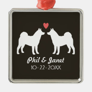 Akita Silhouetten Dogs Couple Custom Ornament Aus Metall