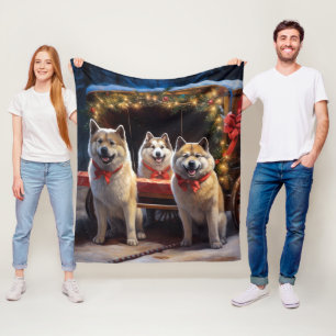 Akita Snowy Sleigh Ride Weihnachtsdekor Fleecedecke