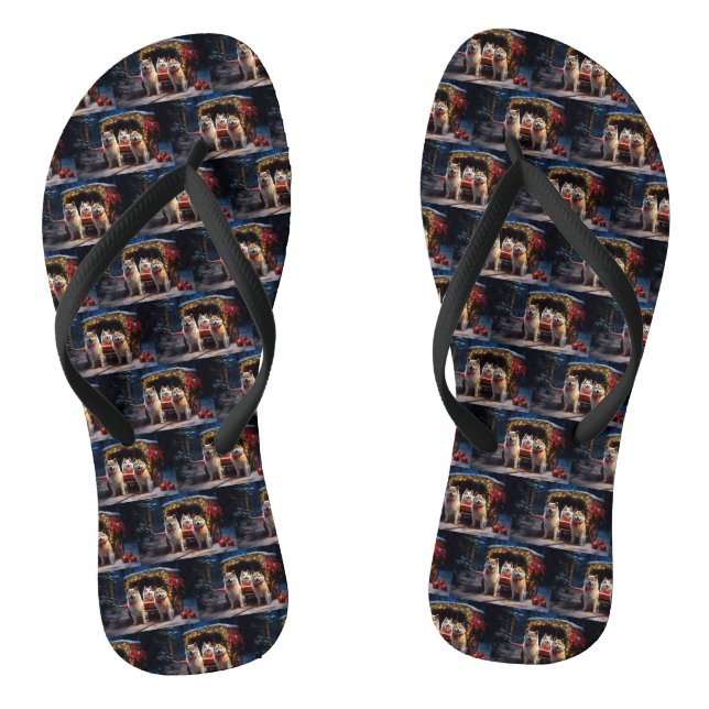 Akita Snowy Sleigh Ride Weihnachtsdekor Flip Flops (Fußbett)