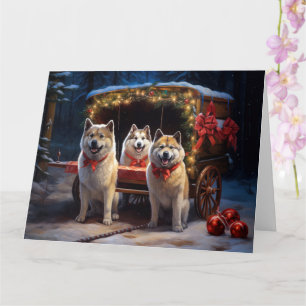 Akita Snowy Sleigh Ride Weihnachtsdekor Karte