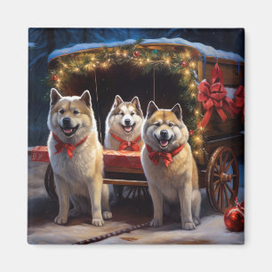 Akita Snowy Sleigh Ride Weihnachtsdekor Magnet