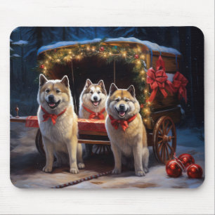 Akita Snowy Sleigh Ride Weihnachtsdekor Mousepad