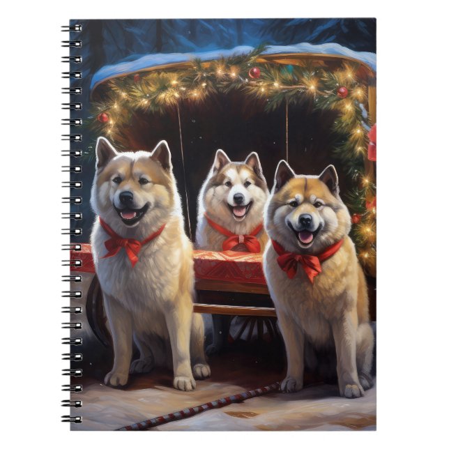Akita Snowy Sleigh Ride Weihnachtsdekor Notizblock (Vorderseite)