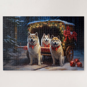 Akita Snowy Sleigh Ride Weihnachtsdekor Puzzle