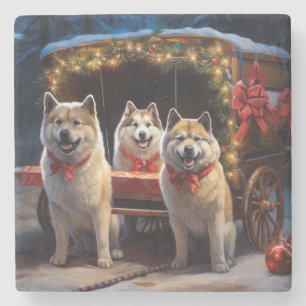 Akita Snowy Sleigh Ride Weihnachtsdekor Steinuntersetzer