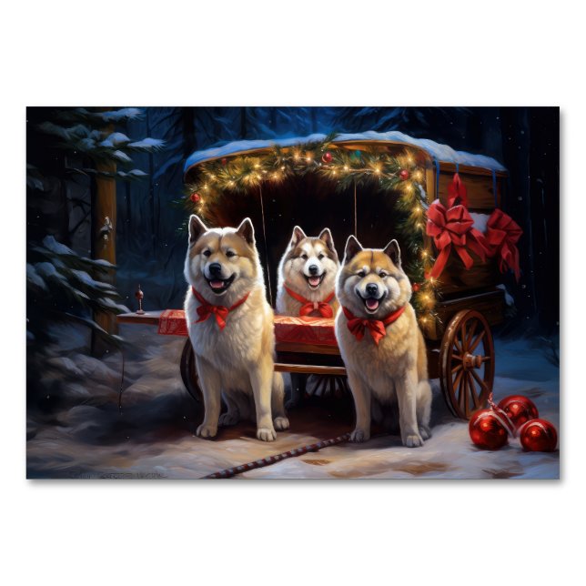 Akita Snowy Sleigh Ride Weihnachtsdekor Tischnummer (Vorderseite)