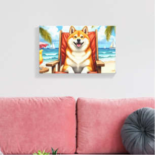 Akita-Strandentspannungsszene Leinwanddruck