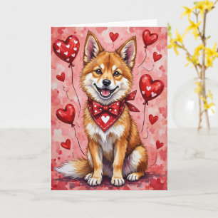 Akita Valentinstag Hund mit Herzen Rot Karte