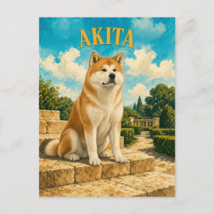 Akita, Vintage Wasserfarben-Hundekunst Postkarte