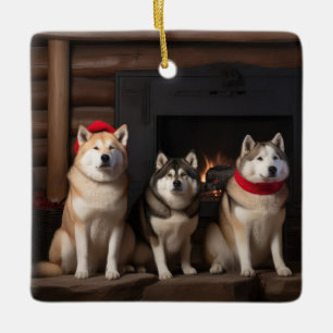Akita von der Feuerstelle Weihnachten Keramikornament