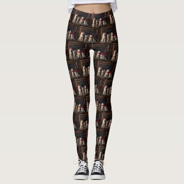 Akita von der Feuerstelle Weihnachten Leggings (Vorderseite)