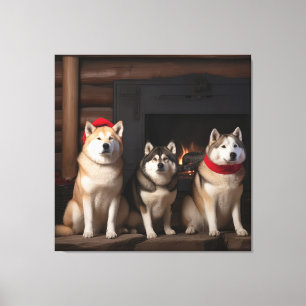 Akita von der Feuerstelle Weihnachten Leinwanddruck